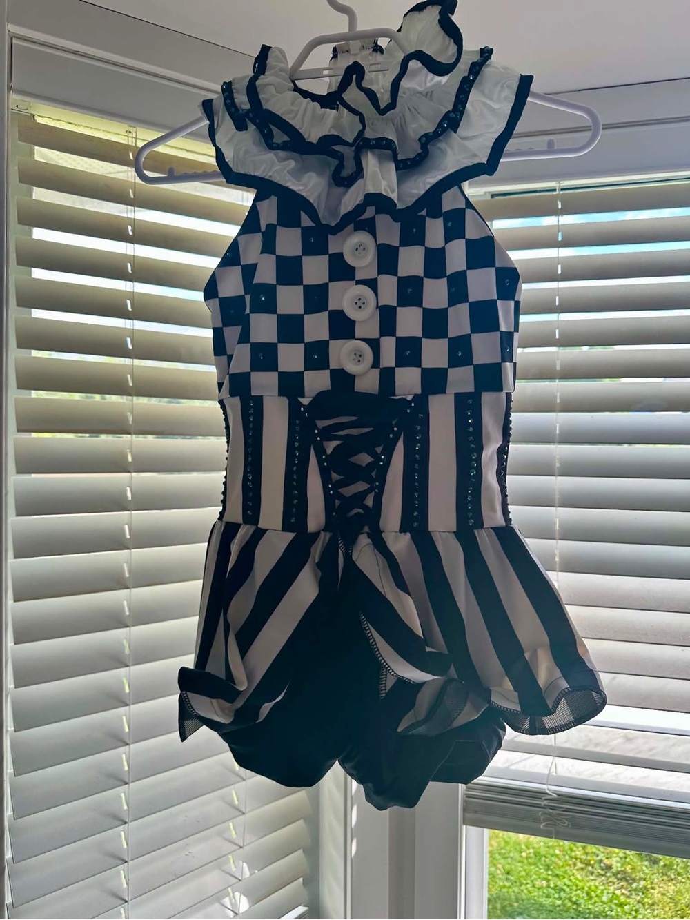 Black & White Checkerboard Kids Costume Romper with Ruffle Collar MC